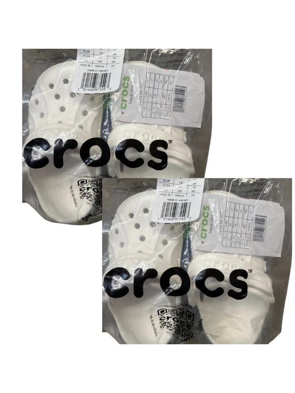 Crocs Baya Toddler Clogs White Kids Size C7 Slip On Shoes 2 Pack New